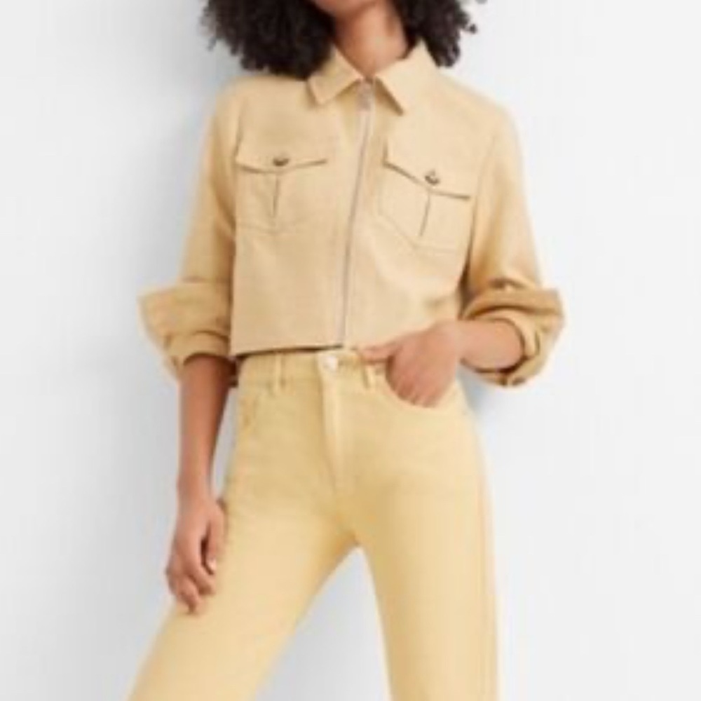 Club Monaco Textured Crop Jacket Yellow Fall Womens size medium - Picture 2 of 5
